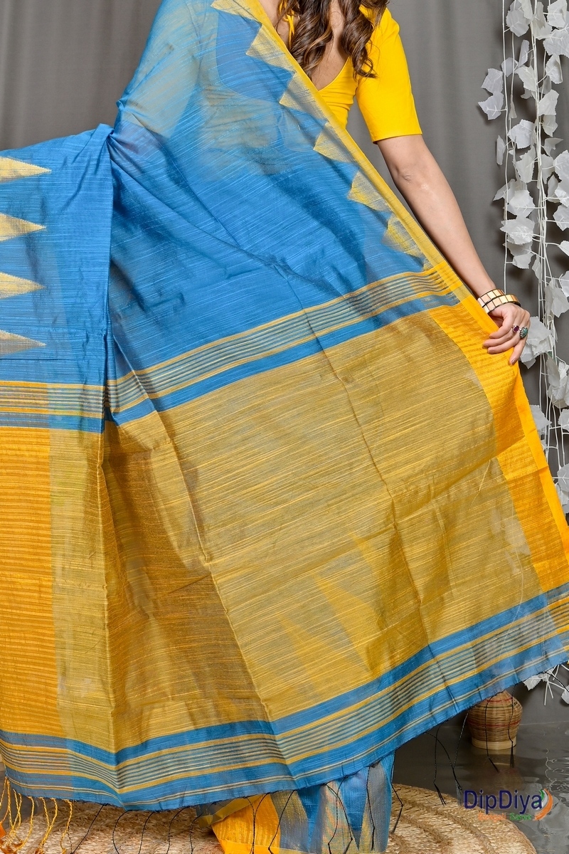 Sky Blue Cotton Blended Pariva Hand Loom Saree (362)